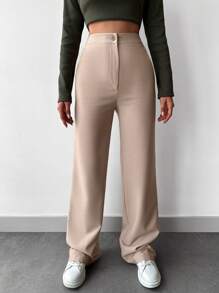 EURMUSE Solid Slant Pocket Suit Pants - Beige - View 4