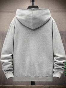 Men Letter Graphic Zip Up Drawstring Hoodie & Sweatpants Without Tee - Grey - View 2