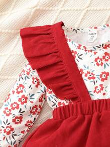 女嬰印花連身背心&荷葉邊背带半身裙