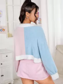 SHEIN EZwear 雙色毛茸茸開襟衫