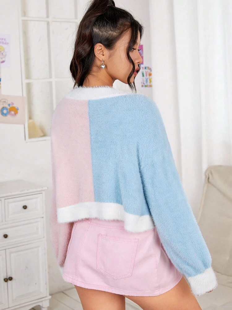 Two Tone Fuzzy Cardigan