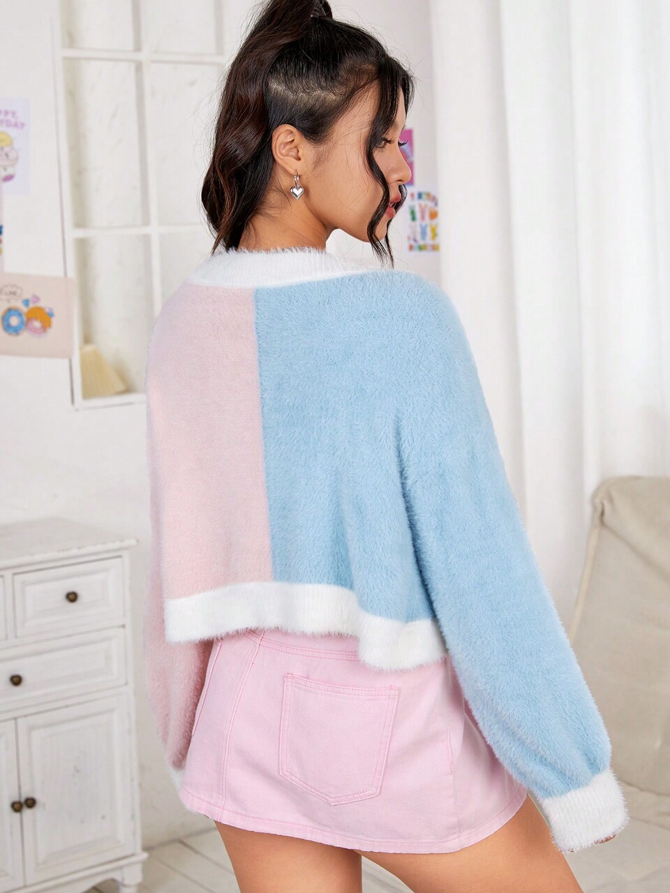 Two Tone Fuzzy Cardigan