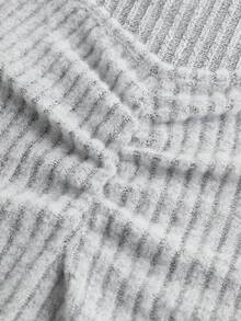 SHEIN 青少年女孩胸部褶皺木耳邊插肩袖手帕下擺T恤 - 淺灰色 - 查看 5