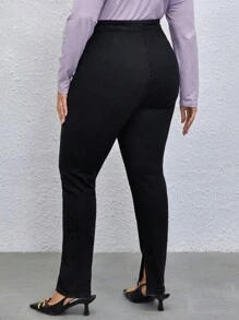 SHEIN Essnce 大碼紐扣門襟下擺開叉緊身牛仔褲 - 黑色 - 查看 2