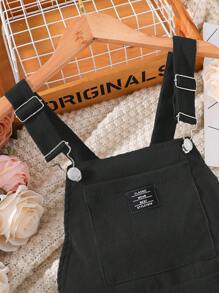 SHEIN Tween Girl Letter Patched Detail Overall Dress Without Tee - Black - View 8