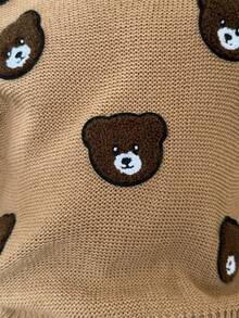 SHEIN Cô Gái Trẻ Bản vá Gấu Thả vai Áo len - Màu nâu  Mocha - Xem 6