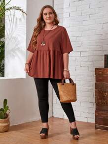 EMERY ROSE Plus Ruffle Hem Solid Top - Burnt Orange - View 5