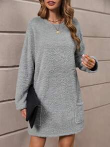 SHEIN LUNE Đầm Túi màu trơn Giải trí - Xám - Xem 5