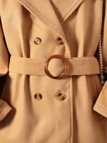 SHEIN Tween Girl 1pc Double Breasted Belted Overcoat - Camel - View 3