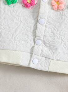 SHEIN Baby Girl Floral Embroidery Appliques Button Front Bomber Jacket - White - View 4