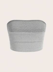 SHEIN ICON Women Strapless Solid Color Fashion Knitted Top - Light Grey - View 2