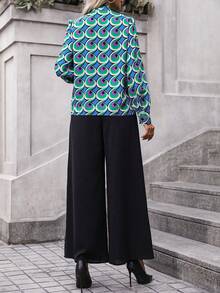 SHEIN Clasi Allover Print Tie Neck Blouse & Wide Leg Pants - Multicolor - View 2