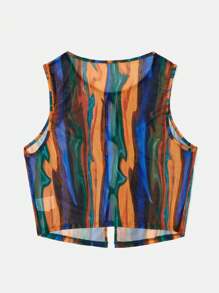 SHEIN EZwear Top tank de tie dye bajo con abertura - Multicolor - Ver 2