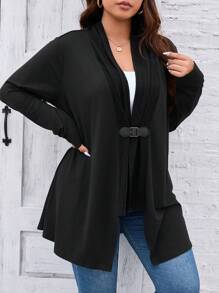 SHEIN LUNE Plus Buckle Front Coat - Black - View 1