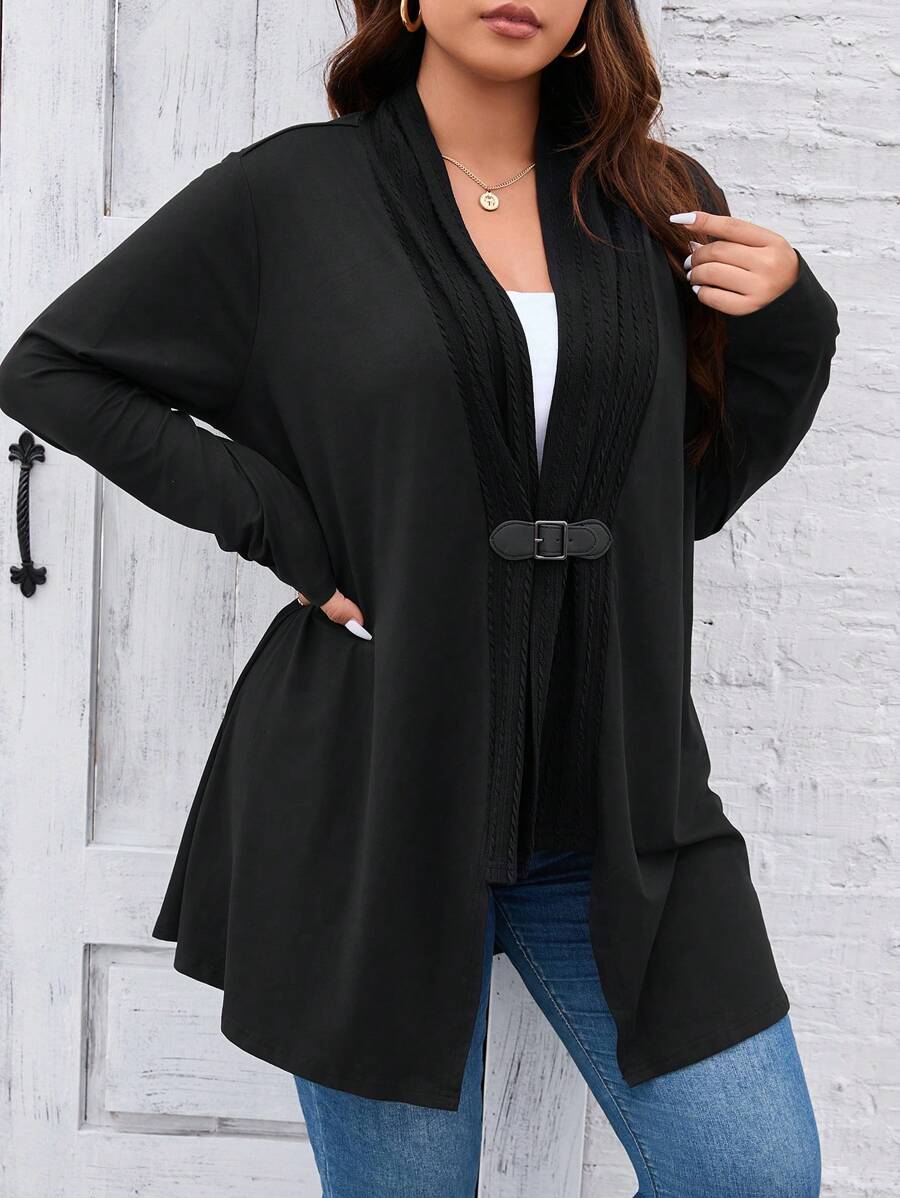SHEIN LUNE Plus Buckle Front Coat - Black - View 1