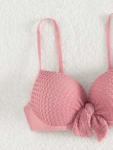 Knot Front Push Up Bikini Set - Dusty Pink - View 5