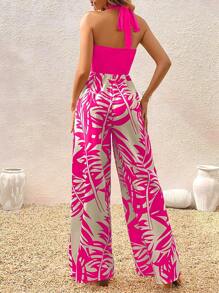 Breezaya Bản in nhiệt đới Ca-vát Backless Áo liền quần Dây thắt cổ - Nhiều màu - Xem 2