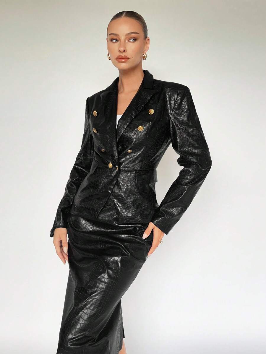 Maija Cổ bẻ Đôi ngực Bằng sáng chế Áo vest - màu đen - Xem 1