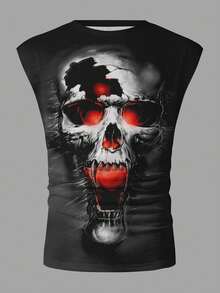 Manfinity LEGND 男士大码骷髅頭圖案背心上衣 - 黑色 - 查看 4