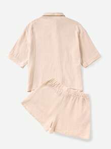 SHEIN VCAY 落肩袖口袋貼布襯衫&短褲不附吊帶上衣