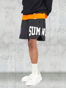SUMWON Nylon Short With Front Graphic - Black - View 1