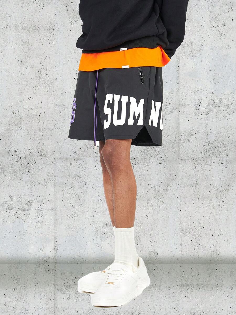 SUMWON Nylon Short With Front Graphic - Black - View 1