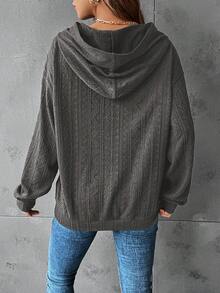 SHEIN LUNE Solid Drop Shoulder Hooded Sweatshirt - Dark Grey - View 2