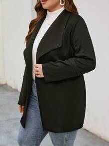 SHEIN LUNE Plus Waterfall Collar Open Front Coat - Black - View 4