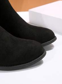 Go With Jeans,Women Zip-Up Round Toe Block Heel Short Boots, Go With Black Corset