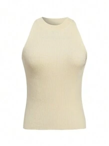 SHEIN BASICS Chất rắn Đồ đan Ribbed Áo hai dây - Màu be - Xem 7