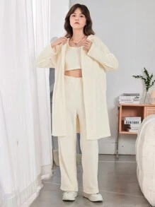 Thiếu niên cô gái Chất rắn Áo ba lỗ & Quần & Áo trùm đầu - trắng - Xem 3