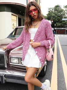 SHEIN Unity Marled Knit Raglan Sleeve Cardigan Fall Cloth For Women - Multicolor - View 6