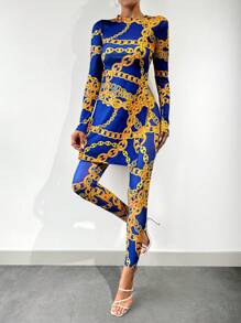 EURMUSE Chain Print Tee & Leggings - Royal Blue - View 4