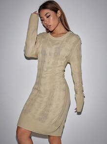 SHEIN Unity Chất rắn Xoắn Dan Đầm Áo len - Màu be - Xem 4