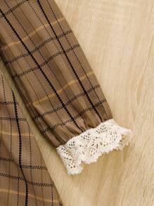 Baby Girl Plaid Print Ruffle Trim Flounce Sleeve Dress - Brown - View 4