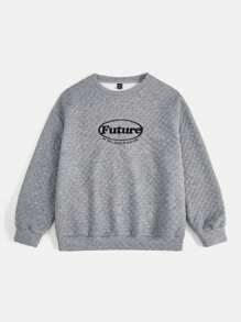 SHEIN EZwear 字母刺繡落肩袖運動衫 - 淺灰色 - 查看 3