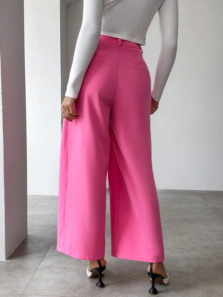 Plicated Detail Wide Leg Suit Pants