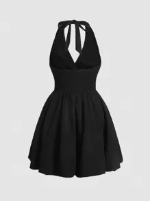 SHEIN MOD 素色後背繫帶掛脖洋裝