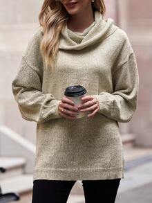 SHEIN LUNE 堆堆領落肩袖套頭毛衣 - 灰色 - 查看 6