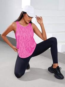 Sovereign Charm Camo Pattern Twist Hem Sports Teeworkout Tank Top - Hot Pink - View 3