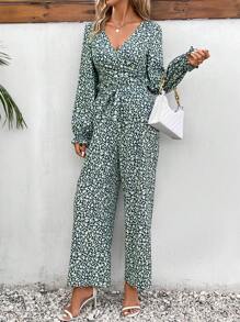 SHEIN Frenchy Ditsy Floral Print Top & Wide Leg Pants - Multicolor - View 1