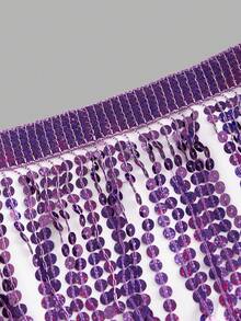 Sequin Fringe Trim Lingerie Set - Purple - View 4