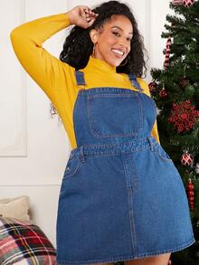 SHEIN CURVE+ Giáng sinh Hơn Túi nghiêng Đầm denim Without Top - Rửa tối - Xem 5