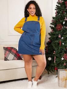 SHEIN CURVE+ Giáng sinh Hơn Túi nghiêng Đầm denim Without Top - Rửa tối - Xem 6