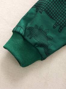 SHEIN Young Boy Dinosaur Print Sweatshirt & Sweatpants - Dark Green - View 5