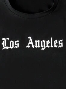 SHEIN Teenager Boys' Casual Street Chic Black Letter Print Short Sleeve T-Shirt, Suitable For Leisure & Sports Wear - Black - View 6