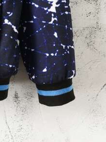 Tween Boy Skull Print Striped Trim Drop Shoulder Bomber Jacket Without Hoodie - Blue - View 4