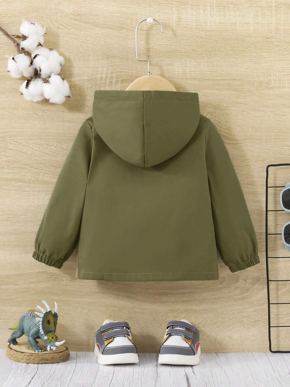 Baby Boy Two Tone Letter Patched Detail Half Zip Hooded Jacket
