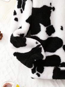 SHEIN 女大童奶牛圖案連帽法蘭絨上衣&字母貼布長褲 - 黑與白 - 查看 6