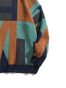 Men Geo Pattern Drop Shoulder Sweater - Black - View 4